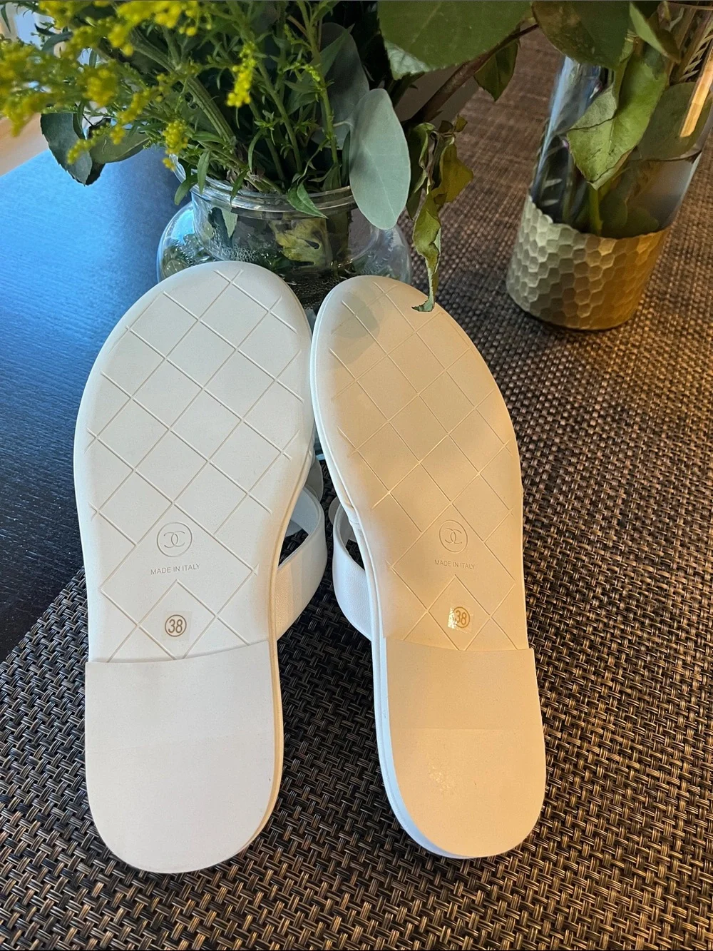 CHANEL white leather